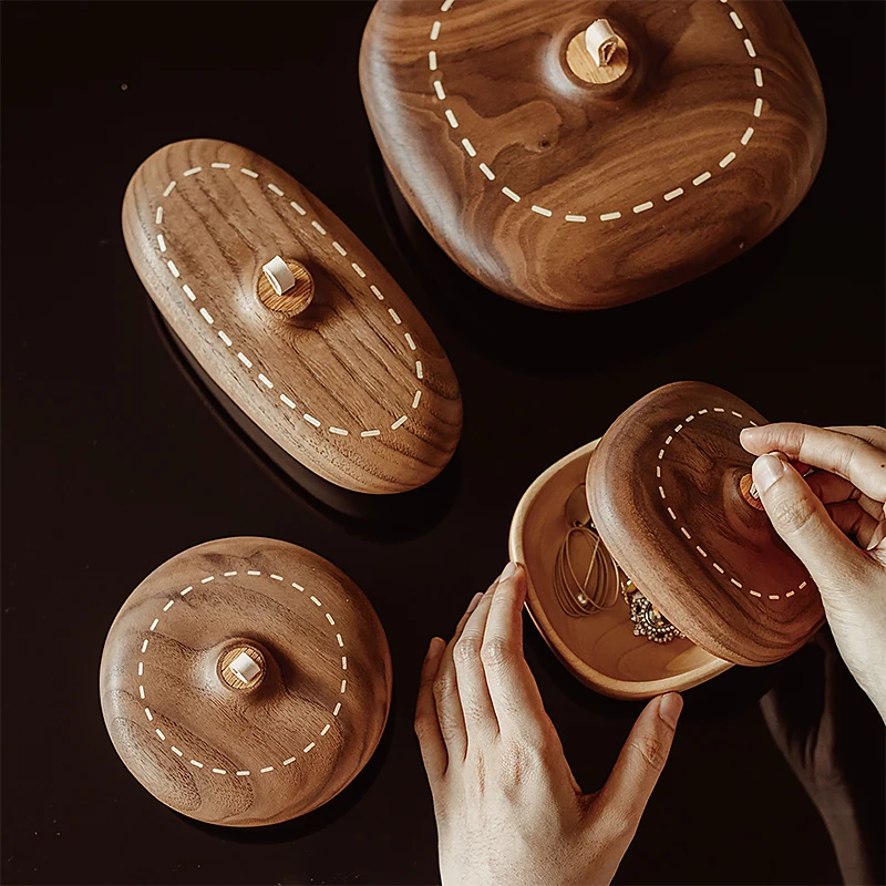 

Black Walnut Acorn Jewelry Box Solid Wood Watch & Ring Organizer with Cover Original Design Display Box Luxury Desktop Ornament