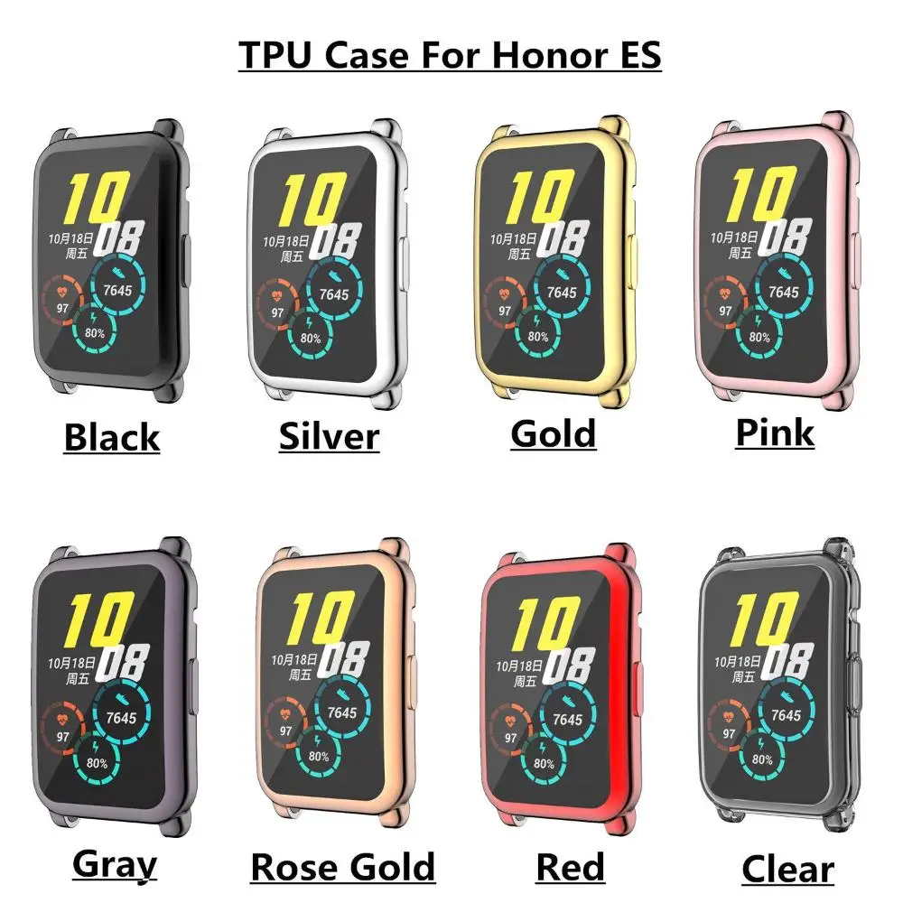 Soft Glass Edge Frame TPU Shell Watch Case Protective Bumper Screen Protector Cover For Huawei Honor Watch ES