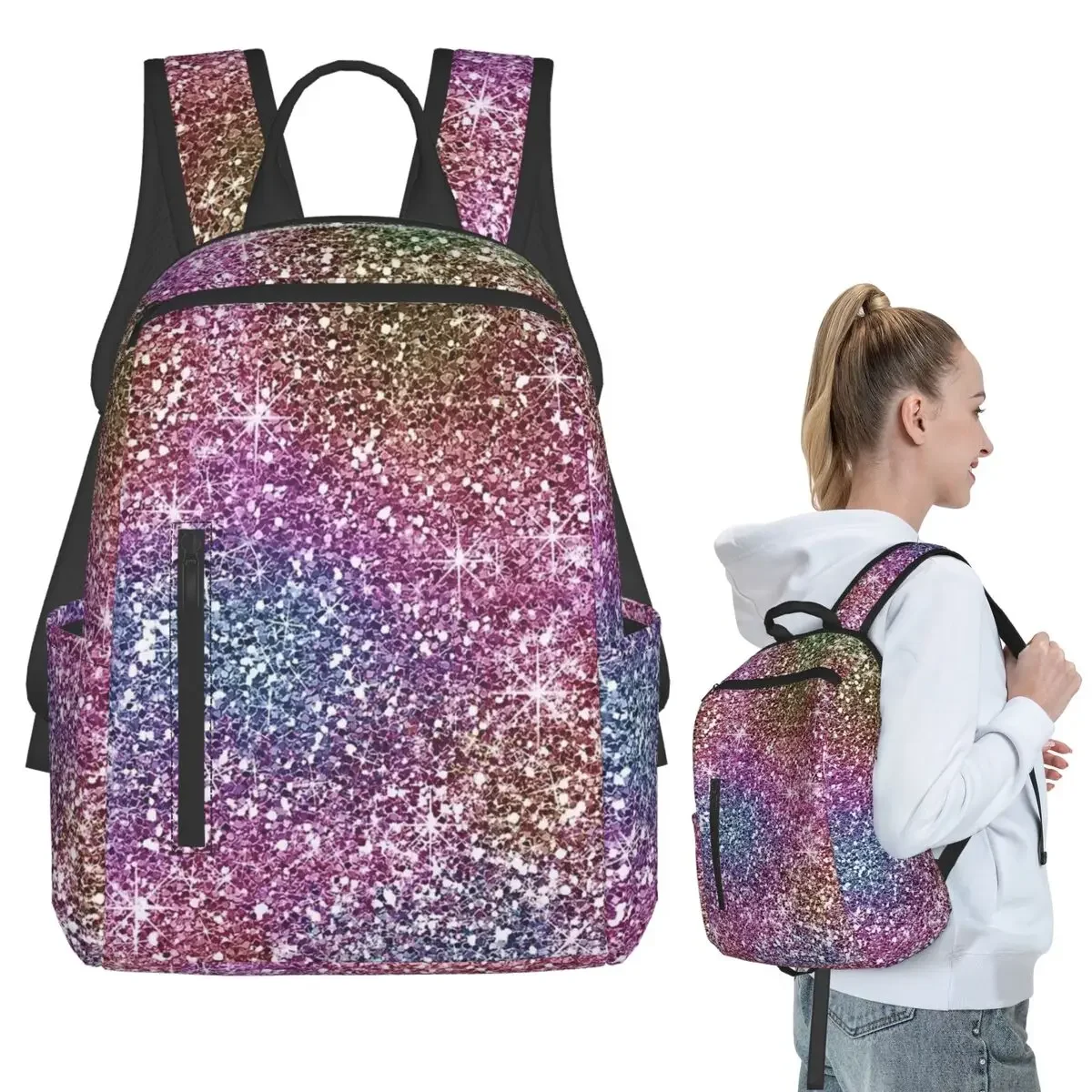 

Rainbow Glitter Texture Backpack Student Boys Girls BookBag Children School Bag Computer Shoulder Bags for Men Women