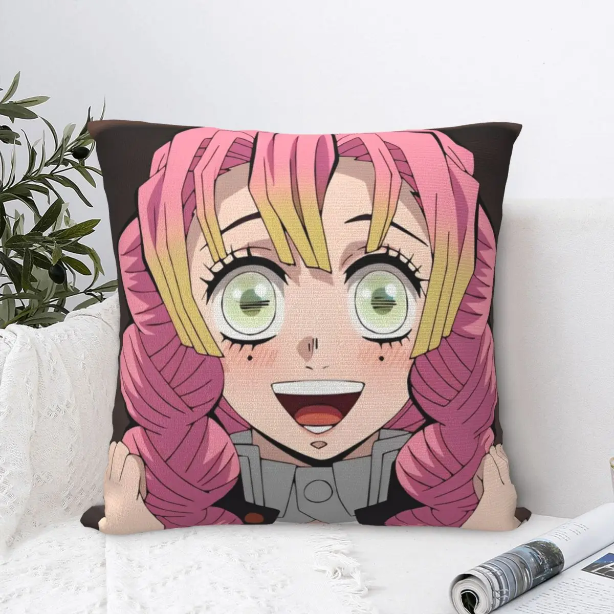 Love Hashira Mitsuri Kanroji Square Pillow Cases Anime Demon Slayer Cushion Covers Funny Zipper Decorative Pillowcase for Seat