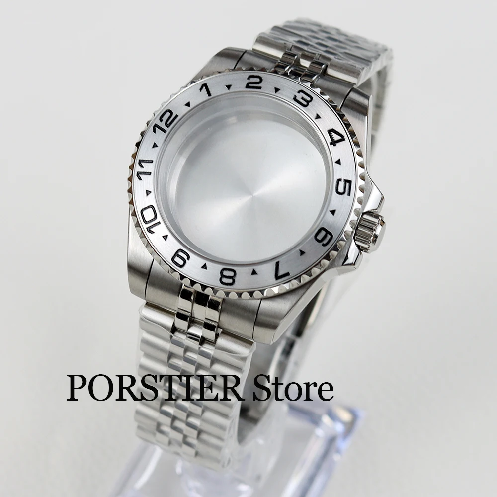 40mm silver NH35 Watch Case oyster/jubilee strap Sapphire Glass stainless steel for gmt NH35 NH36 Movement waterproof 28.mm dial