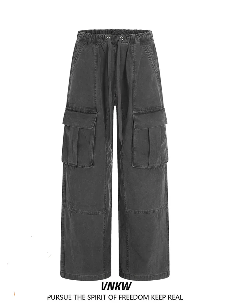 

Американская рабочая одежда в стиле ретро, свободные прямые повседневные брюки для мужчин и женщин, длинные брюки с эластичной резинкой на талии и широкими штанинами