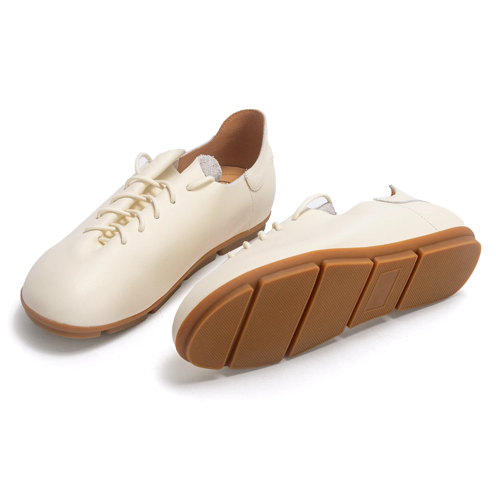 CHCH Women's Flat Shoes 2026 New Cow Leather Leather Shoes Beige Simple Business Women's Shoes Arch Support