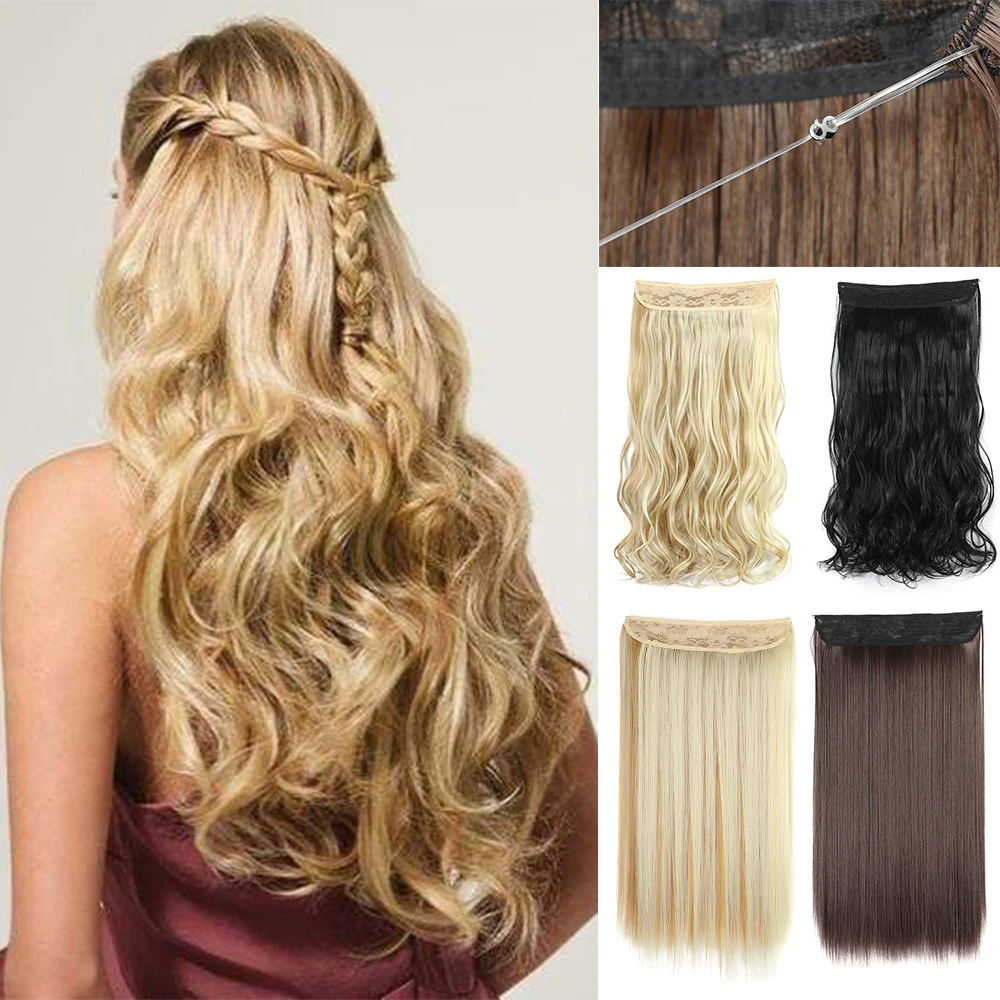 AZIR Synthetic No Clip Hidden Hair Extension Ombre Artificial Natural Fake False Long Short Straight Hairpiece Blonde