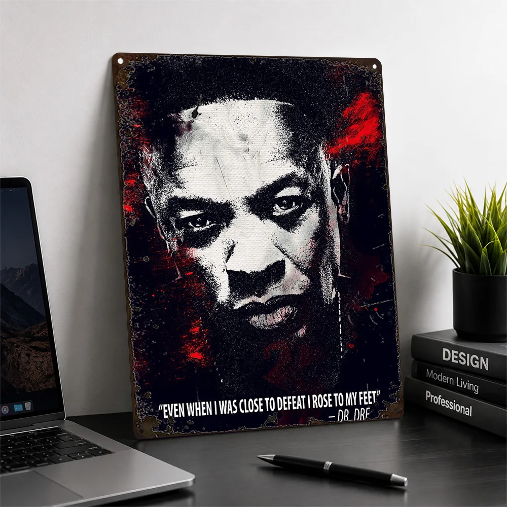 Dr Dre Victory Quote Portrait Textured Metal Poster Duotone Wall Art For Music Studio Customized Aluminum Sign Rap Fan Gift Idea