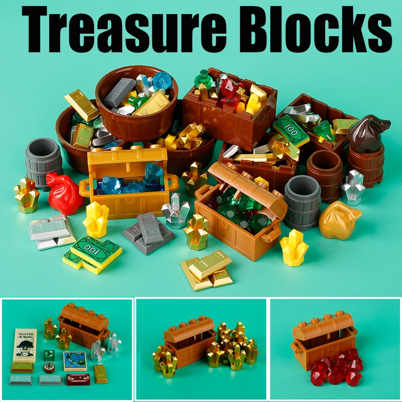 DIY City Accessories Food Box Building Blocks Pirates Treasure Chest Ore Gold Money Treasure Chest Gemstone Parts MOC Bricks Toy