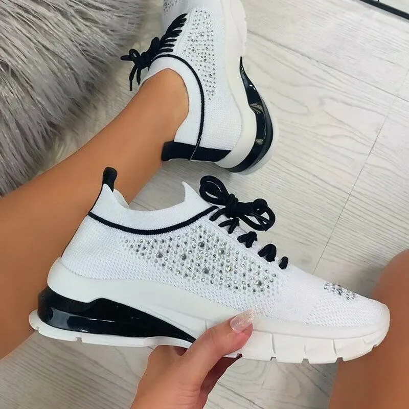 Breathable Casual Mesh Ladies Flat Shoes 2021Fashion Female Footwear Vulcanized Shoes For Women Light Sneakers Lace Up Knitting