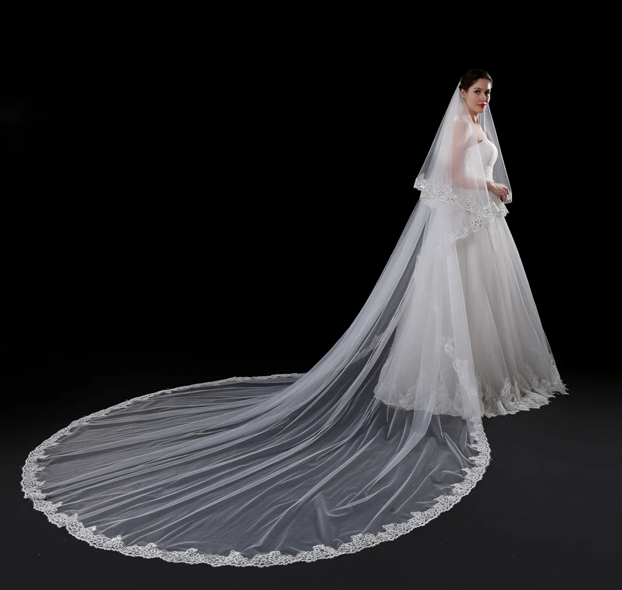 Neue Ankunft Weiß Elfenbein Spitze Rand Hochzeit schleier Zwei schichten Braut schleier für frauen hochzeit zubehör Velos de novia Braut schleier