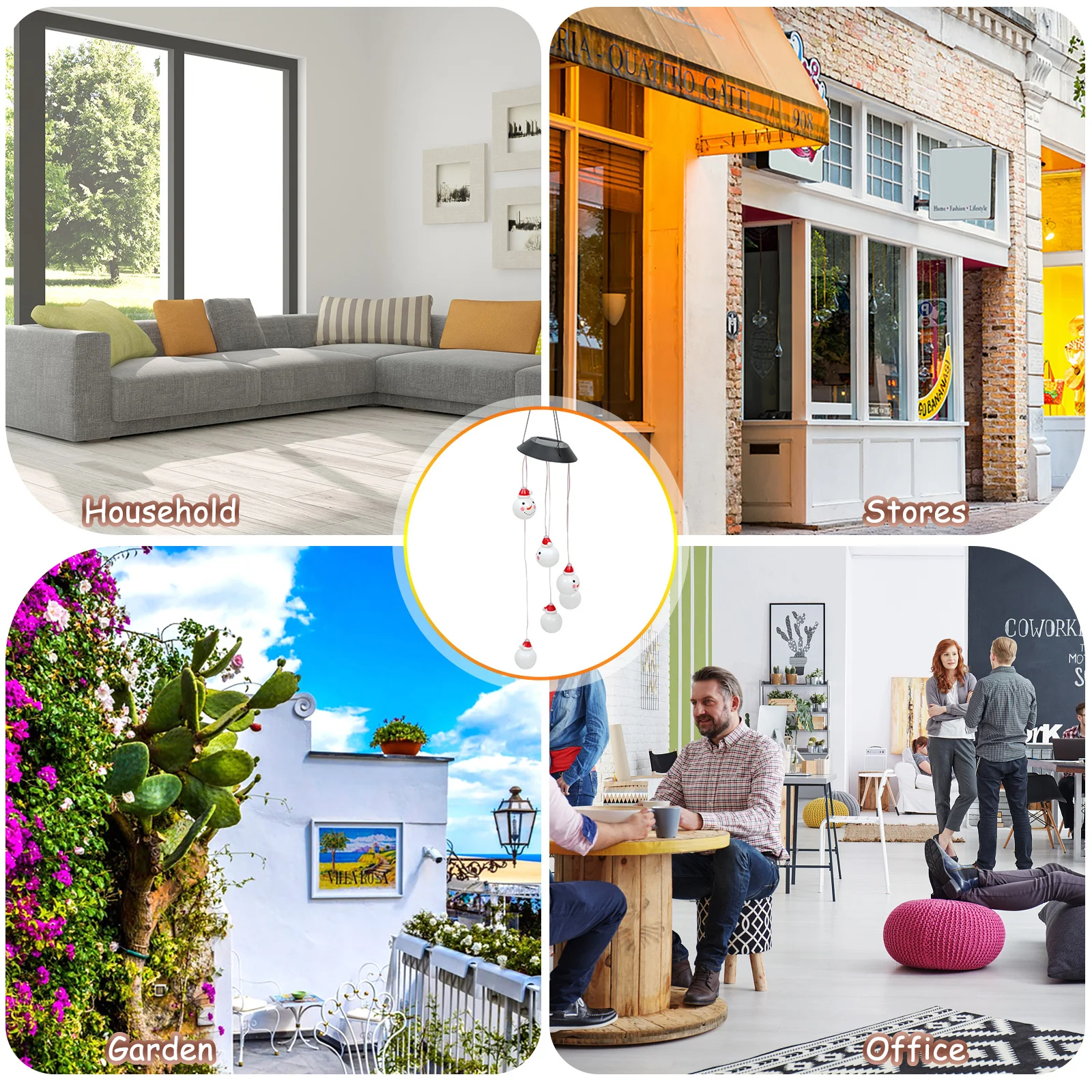 

Solar Wind Bell Lamp Christmas Snowman LED Wind Chime Light Outdoor Waterproof Color Changing Hanging Solar Lights for Garden