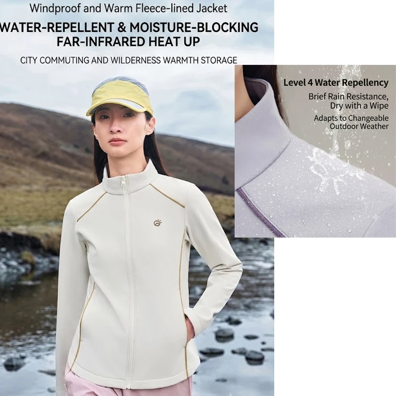 Women's Lightweight Softshell Hiking Jacket Windproof & Water-Resistant Fleece-Lined Outdoor with Far-Infrared Warmth Technology