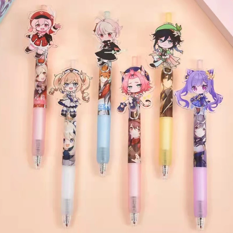 6Pcs/Lot Game Genshin Impact Back to school cute Acrylic pen stationary supplies pens for school kawaii pen gel pen kids gift