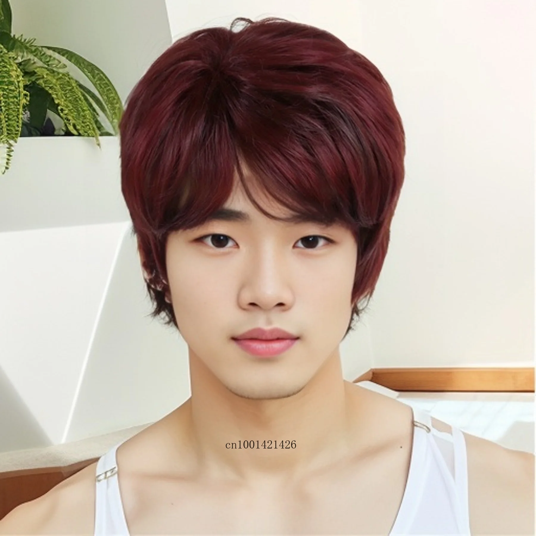 Red Cosplay Wigs for Men Synthetic Hair Short Wig with Bangs Natural Hairstyle Costume Carnival Party Burgundy Wig Male Guys Boy