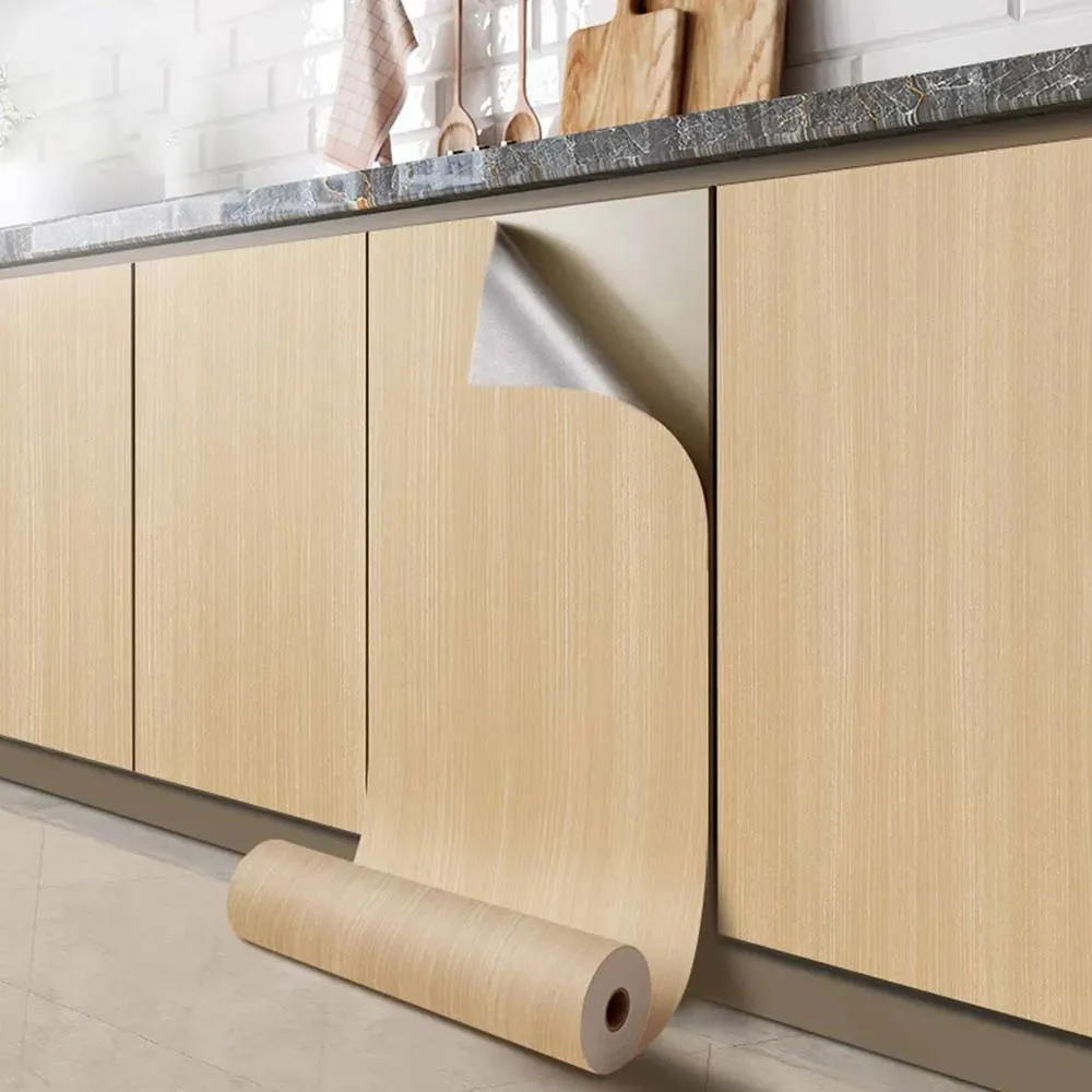 Heat-Resistant Odorless Waterproof Oil-Proof Sticker Features Faux Wood Grain Pattern And Comes With Self-Adhesive Backing.