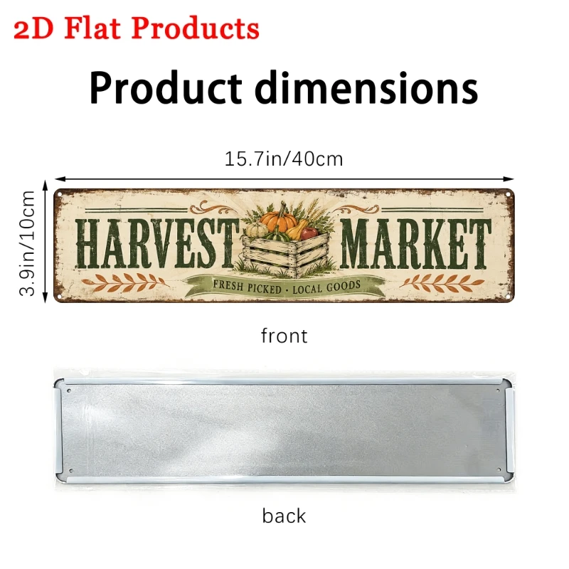 Harvest Market Metal Tin Sign Crate Vegetable Fruit Fall Wall Art Decor, Tin Plaque for Farmhouse Kitchen Home Autumn Decoration