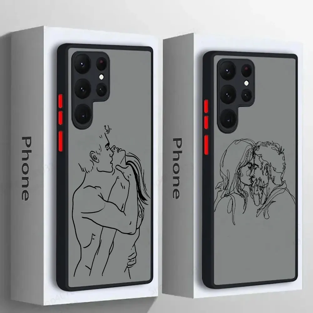

Sexy Minimalist Line Love Art Couple Kiss S25 Ultra Case For Samsung Galaxy S25 S24 S23 S21 S20 FE S22 Plus Note 20 Phone Cover