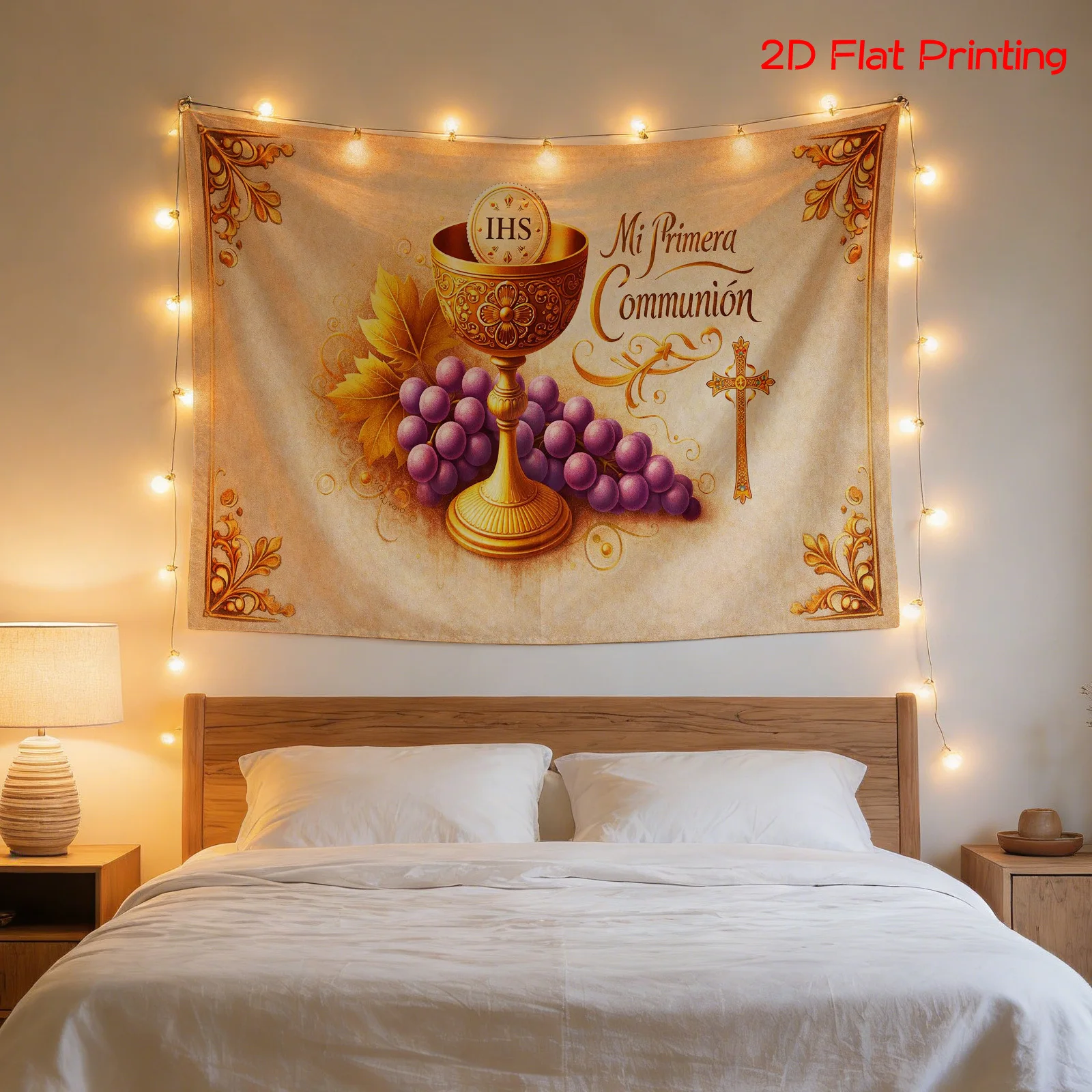 Catholic First Communion Tapestry Wall Hanging Religious Christian Art Gospel Christ Eucharist Grapes Polyester Decoration for H