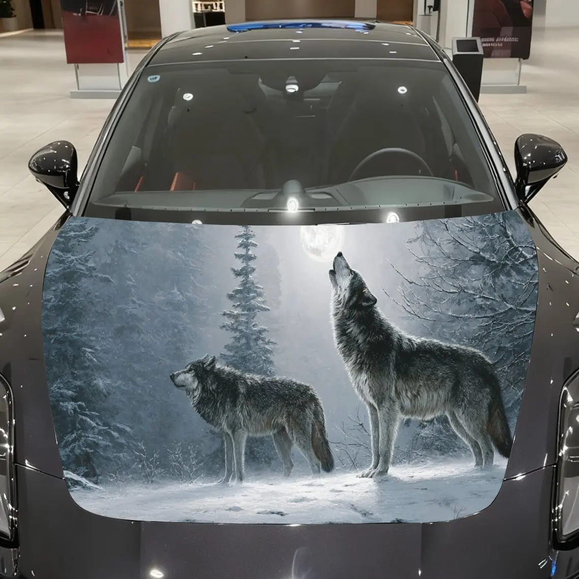 Car Decals A Wolf Pair In Snowy Scene Close - Up With Textured Fur And Serene Visual Charm Car Hood Sticker, Waterproof Self - A