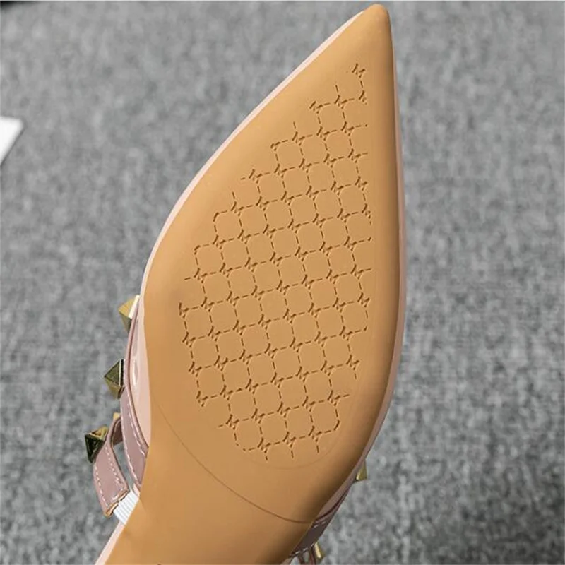 ummer high-heeled slippers for women Fashion brand designed red casual sandals with pointed rivets Large size 41-43