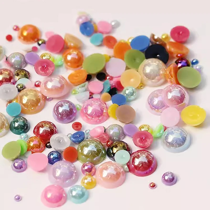 2-12mm half round flat bottom AB color ABS imitation pearl resin semi-faceted loose beads diy cell phone nail jewelry accessorie