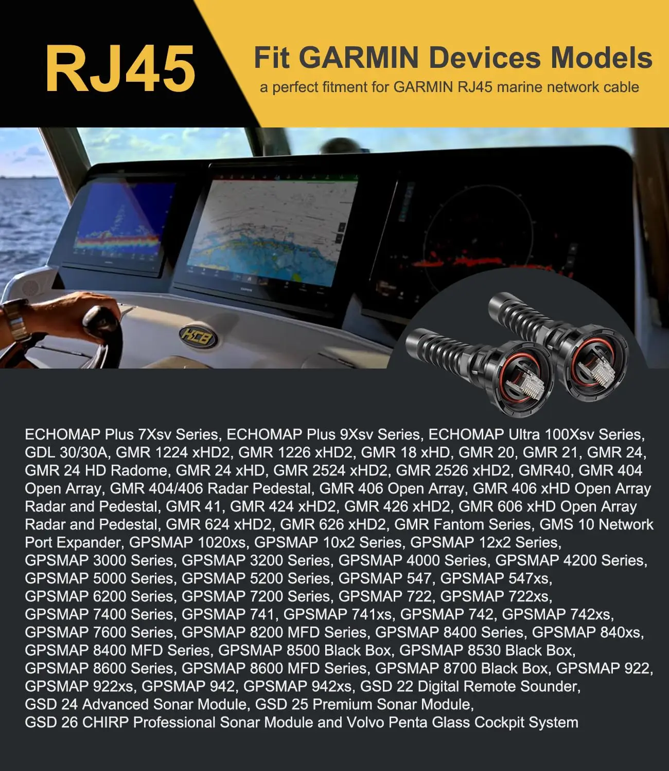 TML 010-10603-00 Connector Waterproof RJ45 2-Pack Compatible with Garmin Marine Network Cable Connector