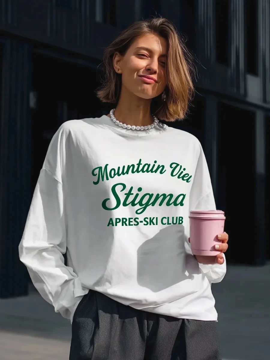 

Faionable Casual Loose Printed Long Sve T-irt Women's Cotton round Ne Sweatirt Breathable Absorbent Summer Top