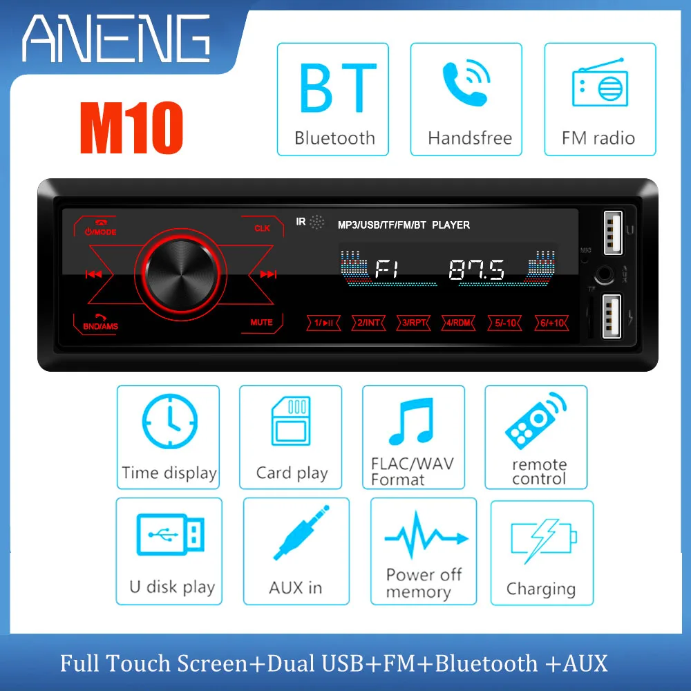 

12V 1 DIN Radio Automotivo Full touch screen Car Bluetooth Radio Stereo MP3 Player Multimedia Player FM Dual USB AUX U Disk M10