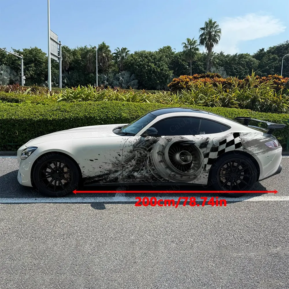 2pcs Checkered Flag Engine Frenzy, Durable, Fade-resistant, Enhance Vehicle Aesthetics With Bold Artistic Design Car Vinyl Wraps
