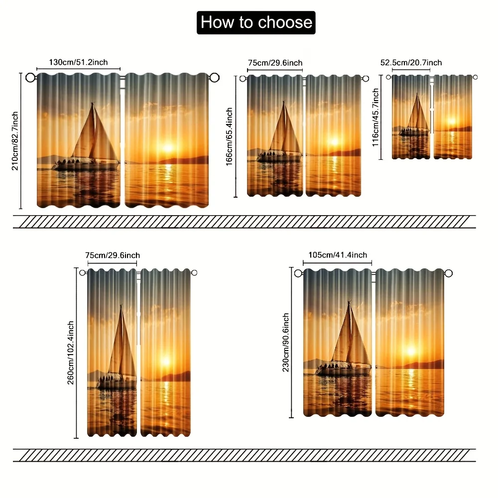 Sunset Sailing Adventure Pattern Print Drapes Room Darkening Window Curtains for Home Decor,Rod Pocket Blackout Curtains Bedroom