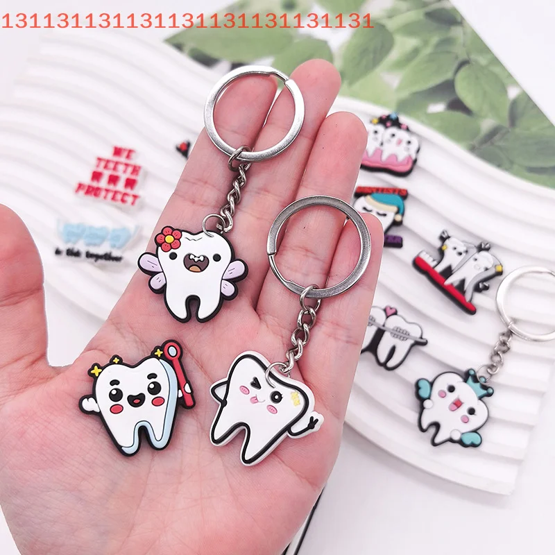 

10 Pcs Lovely Girls Kids Gift Pendant Teeth Key Chain Dental Tooth Shape Model Simulation Keychain Fashion Keyring Cartoon