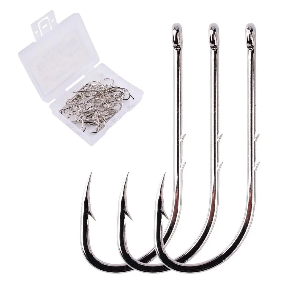 

Long Shank Fishing Hooks High Carbon Steel Fishhooks Fly Fishing Single Circle Sharp Barbed Offset Narrow Bait Hook 50pcs/Box