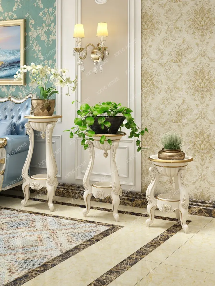 Indoor flower pot stand Multi-layer gold-painted flower stand White flower table