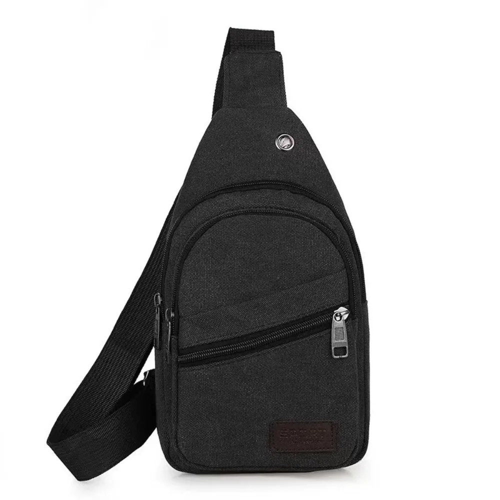 canvas Men's Chest Bag Solid Color Multifunctional Shoulder Crossbody Bag Large Capacity Adjustable Shoulder Sports Knapsack