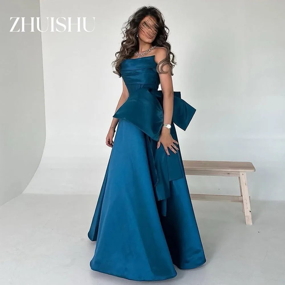 

ZHUISHU Blue Saudi Women Prom Dresses Strapless Satin A Line Evening Gown Customized Party Dress for Special Occasion 2026