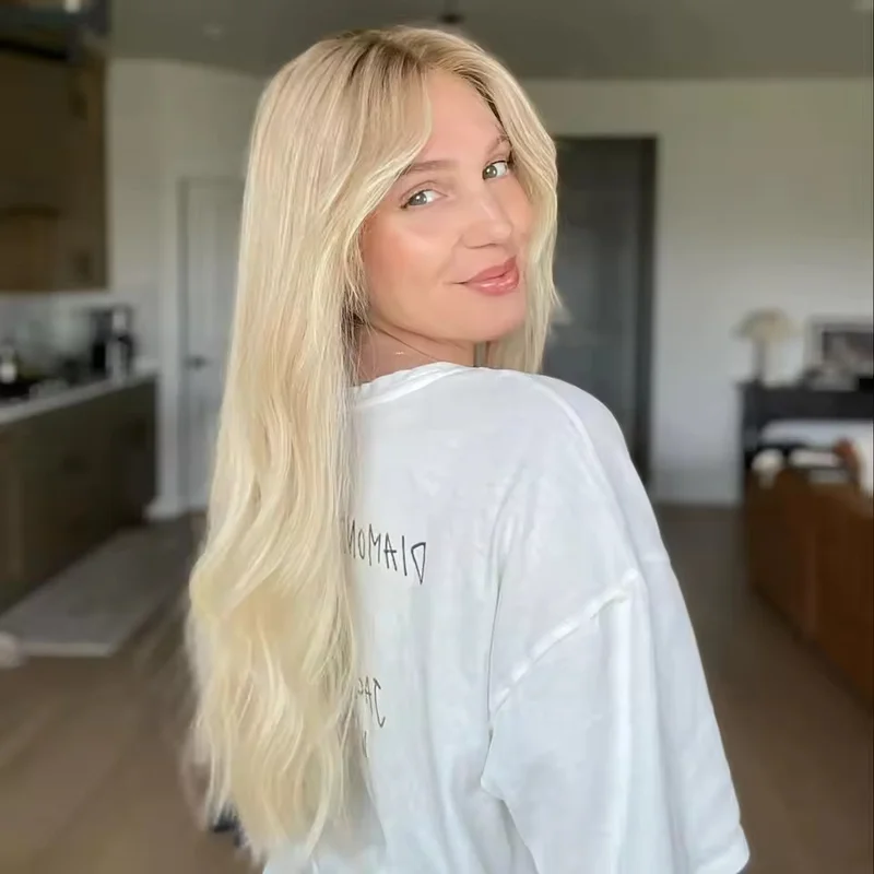 Ombre Warm Blonde Wave Wigs Dark Roots Human Hair Lace Front Wigs