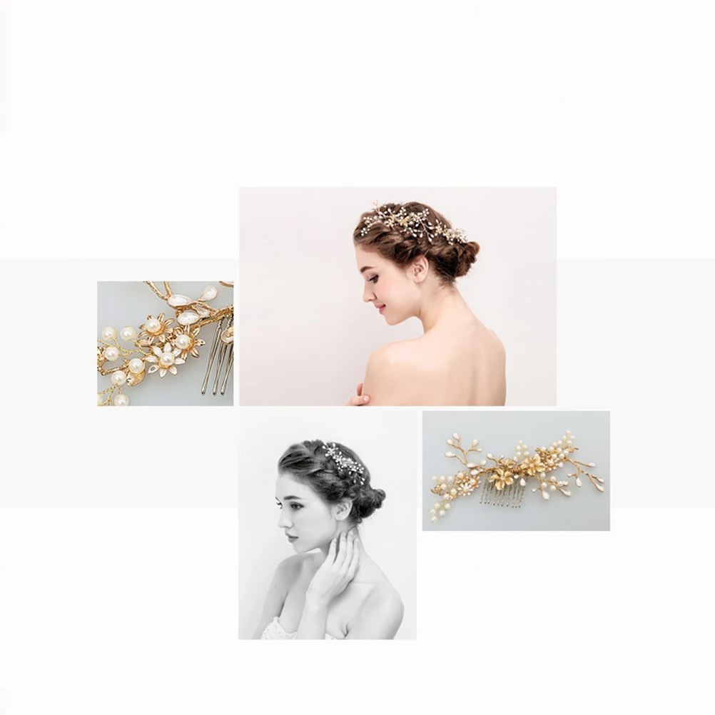 

Pearl Hairpin Comb Elegant Flower Design Durable Wedding Party Accessories Bridal Hair Clip Glossy Long Lasting