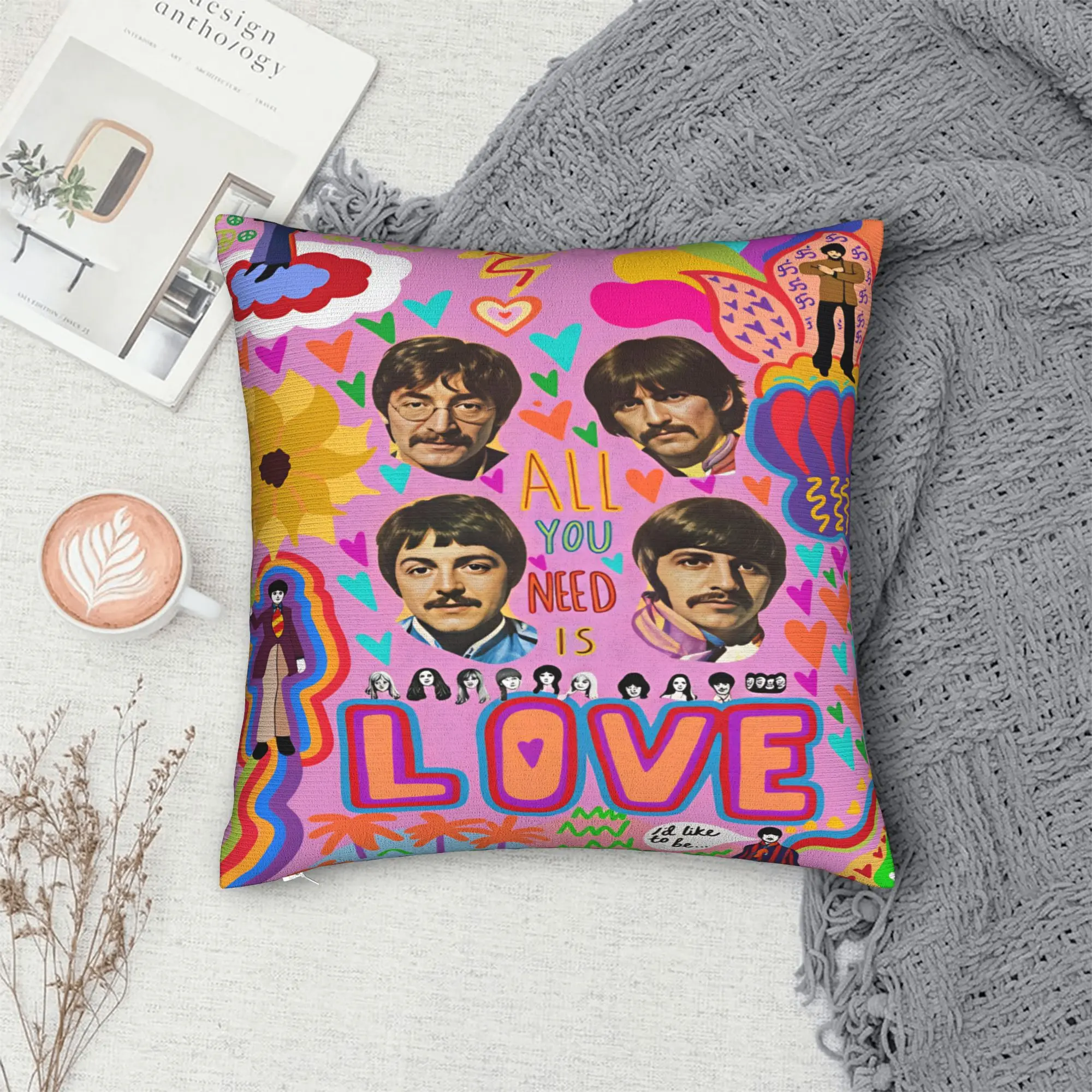 Pillow Case Beatled Music Comfy  Pillow Cover For Office Car Home Decor Vintage Pillowcases