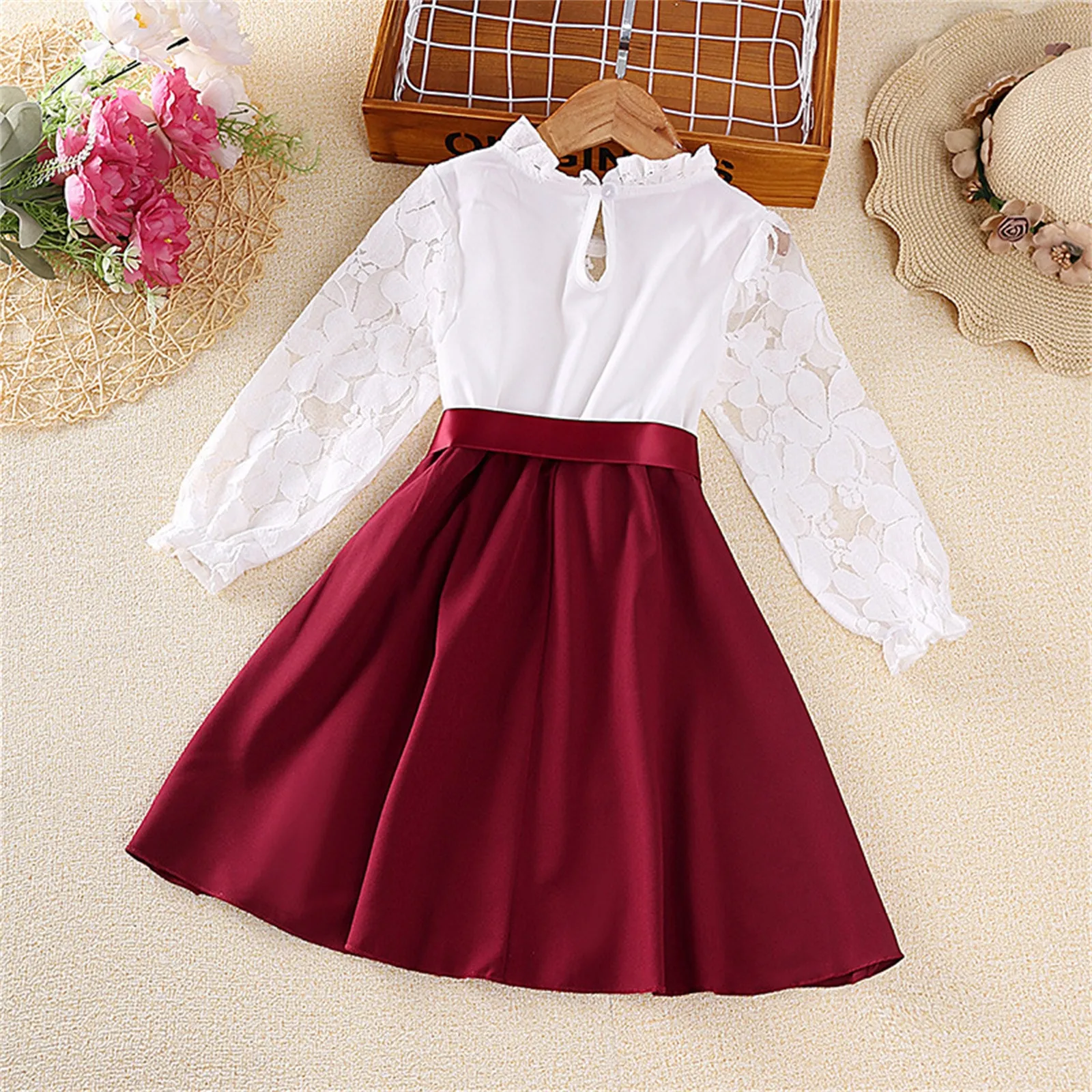 Princess Lace Dress Girl Christmas Winter Party Clothing Kids Bowknot Floral Wedding Dresses Children Spring Autumn Prom Costume