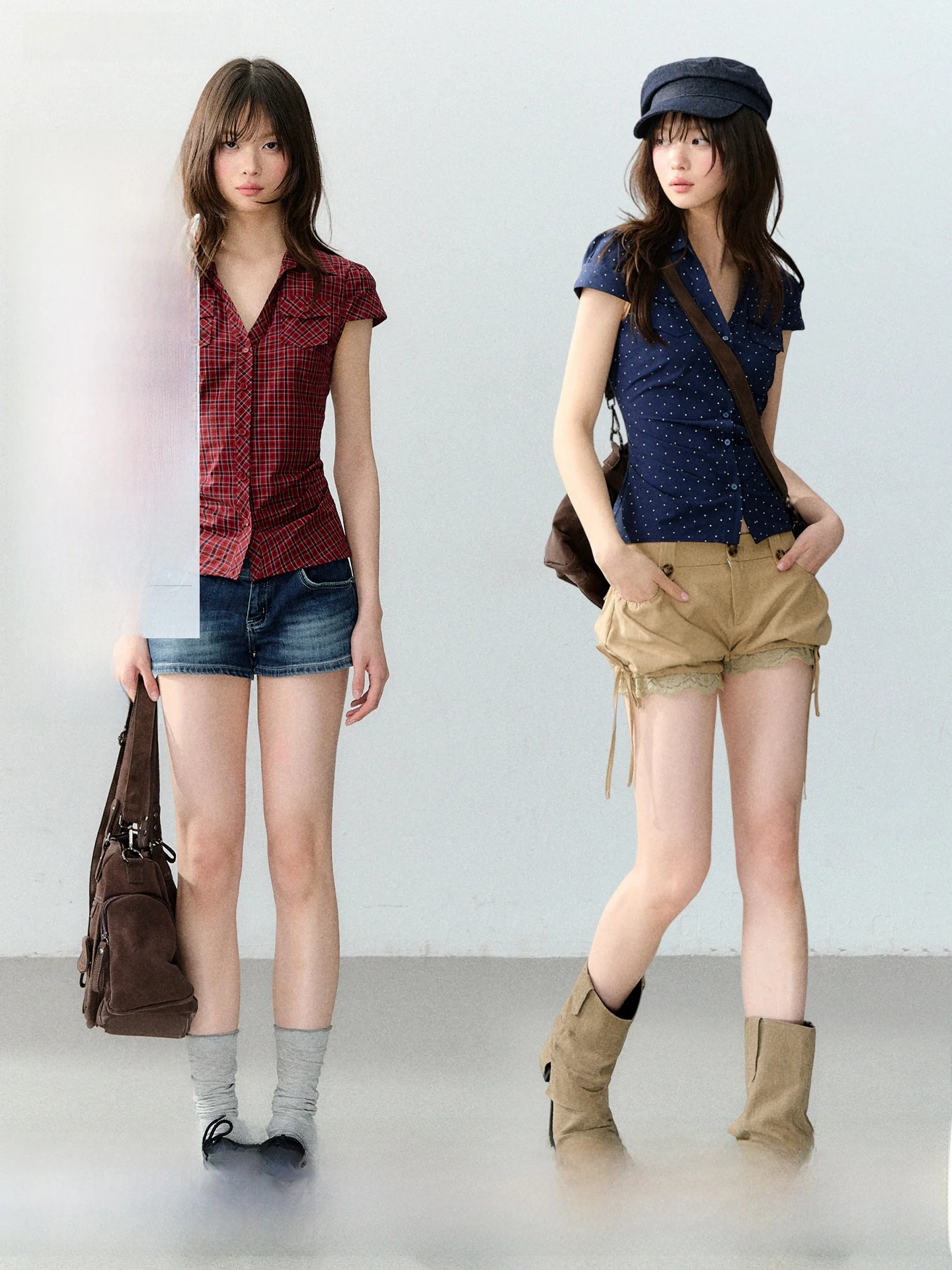 

Soote Season Original Korean Style Slim Fit Silk Waist-Cut Short Sleeve Shirt Women's Top Casual Cotton Blend Summer Fashion