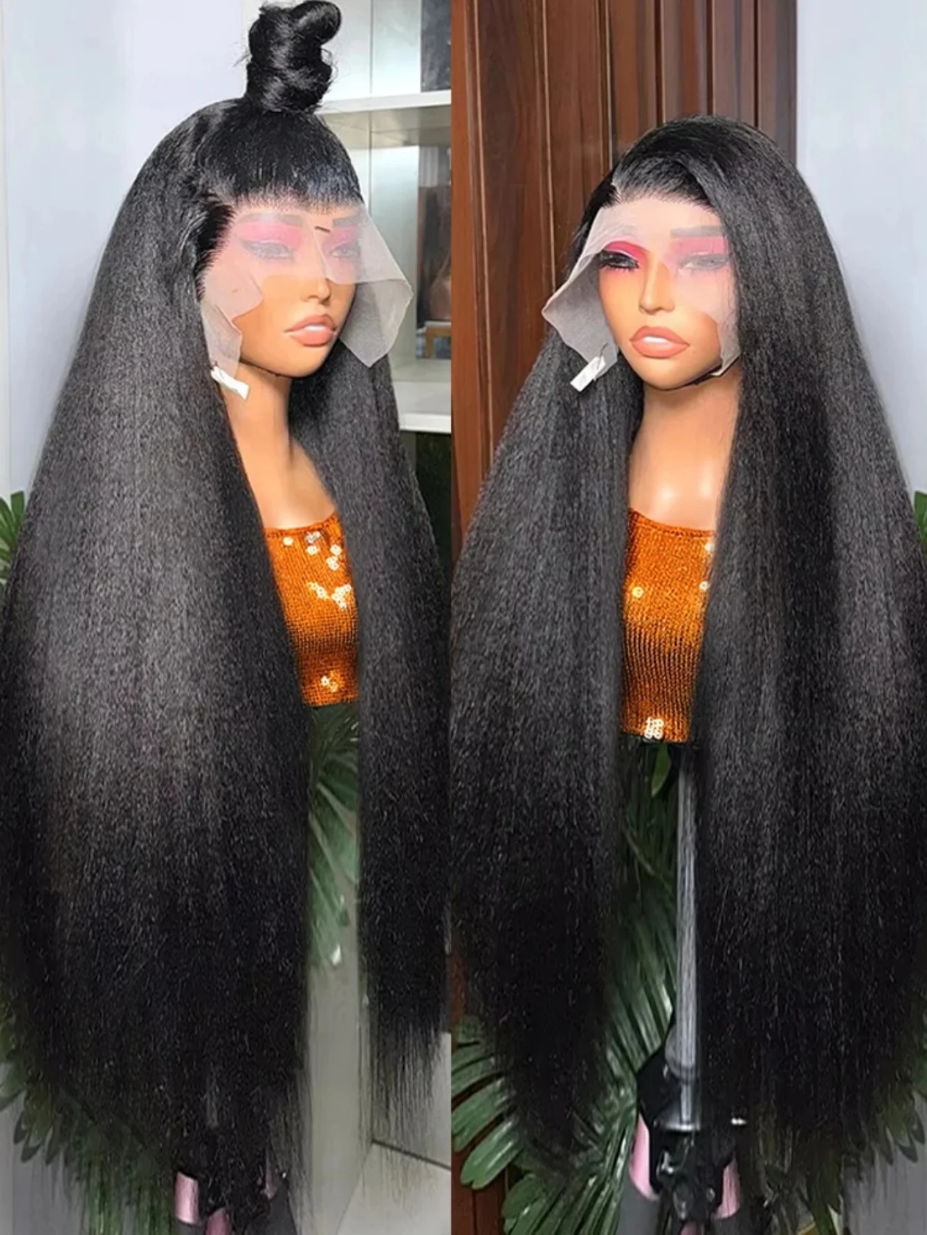 

200% Kinky Straight Human Hair Wigs 13x4 Transparent Lace Frontal Wigs 40 Inch Brazilian Pre Plucked With Baby Hair Natural