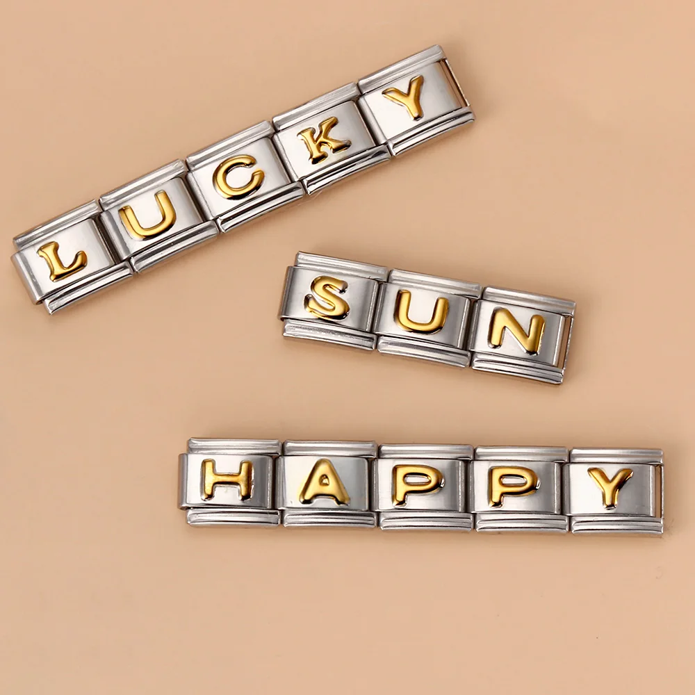 Bracelet à breloques en acier inoxydable pour femme, 26 lettres anglaises et italiennes, convient à 9mm, bijoux exécutifs, nouvelle mode, 2024