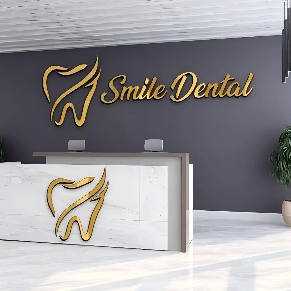 Customized 3D Dental Clinic Wall Sticker 3D Acrylic Big Logo Business Wall Sign Barber Shop Beauty Salon Bar Cafe Wall Sticker