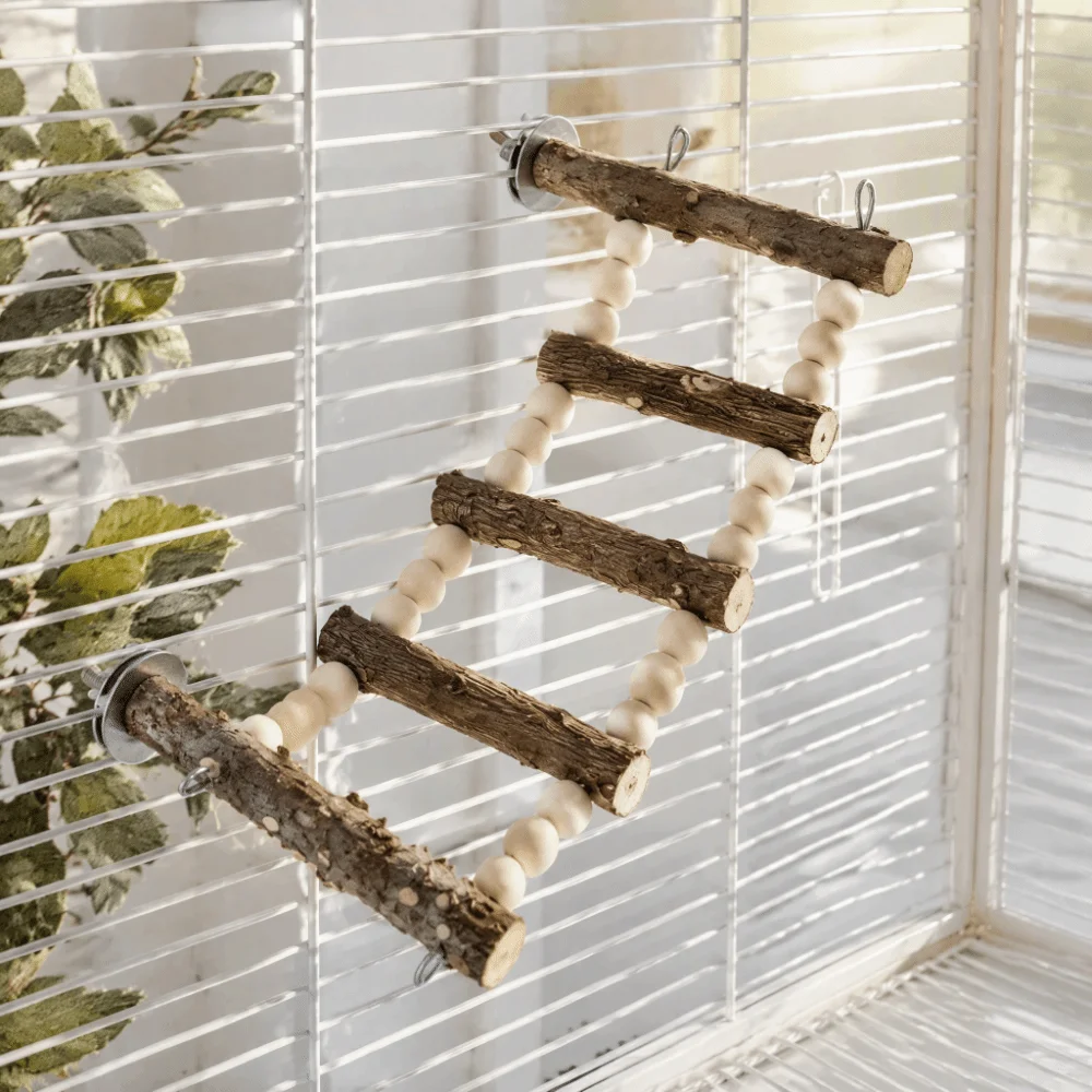 Zanthoxylum Wood Climbing Ladder For Birds Metal Fasteners Adjustable Hanging Frame Bird Cage Ladder Tool-Free Installation