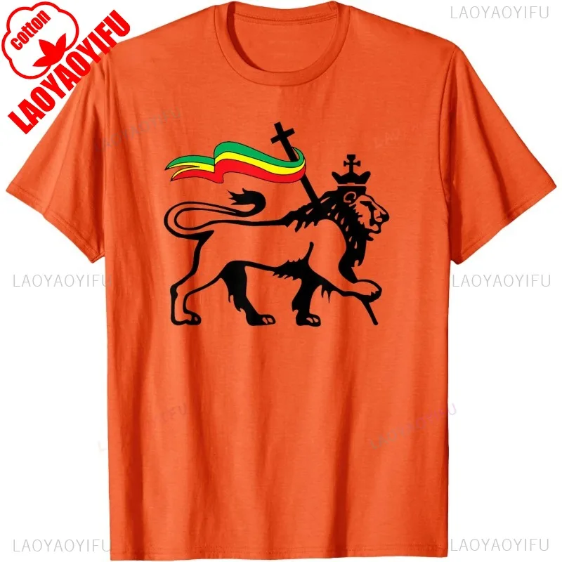 Hot Sale Vintage Rasta Lion of Judah Flag Graphic Rastafarian Reggae Lion and Christian T-Shirt Harajuku Hip Hop Casual Man Tees image 5