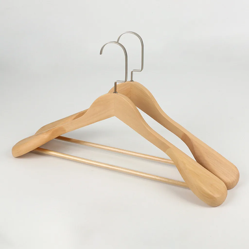 1PC High-Grade Wide Shoulder Wooden Coat Hangers - Solid Wood Suit Hotel Hanger Closet Anti-skid Seamless Clothes Drying Rack