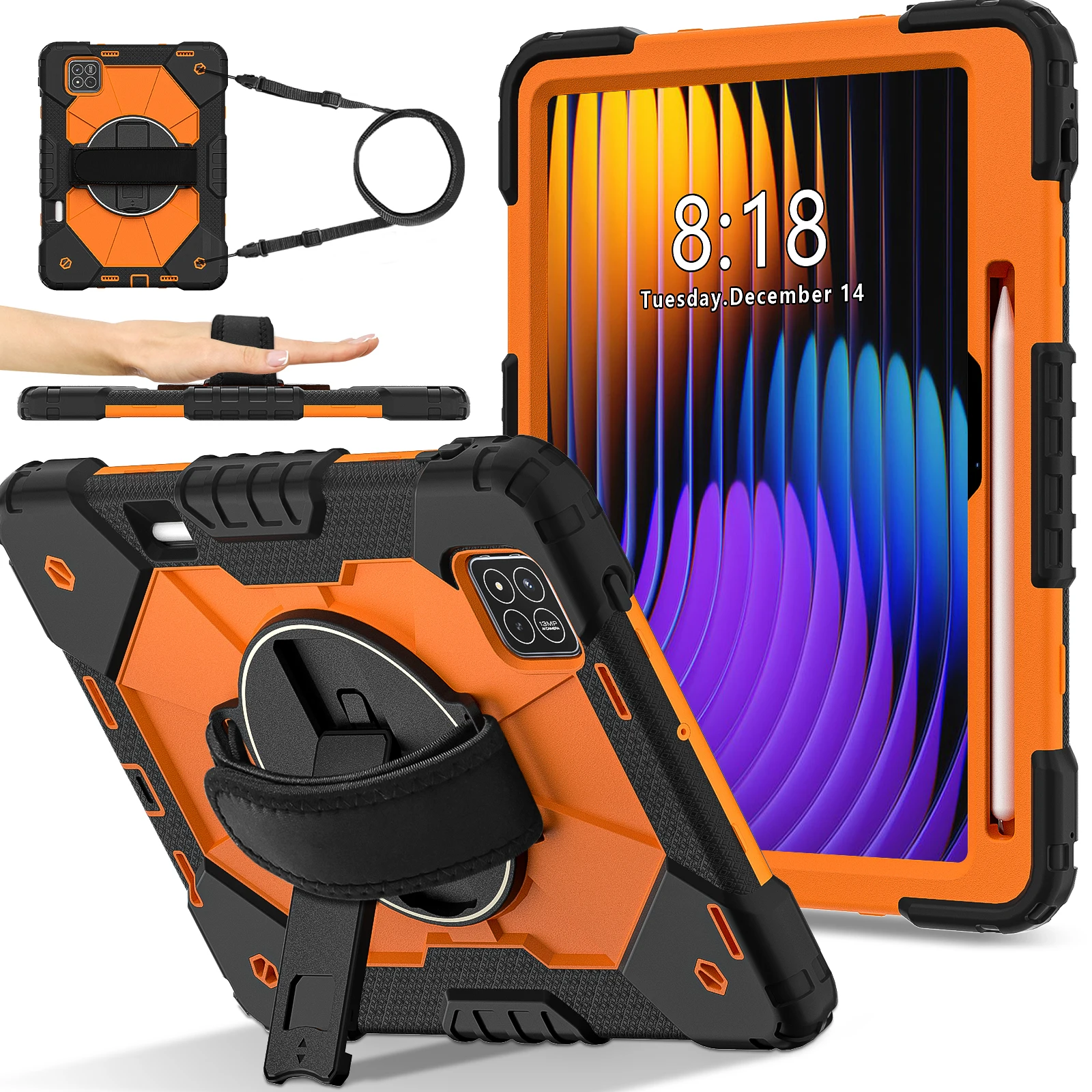 Heavy Duty Case For Official Xiaomi Pad 7 Pro 2024 11.2inch 360 Rotatable Hybrid Stand Cover With Shoulder Strap Anti-Slip Funda