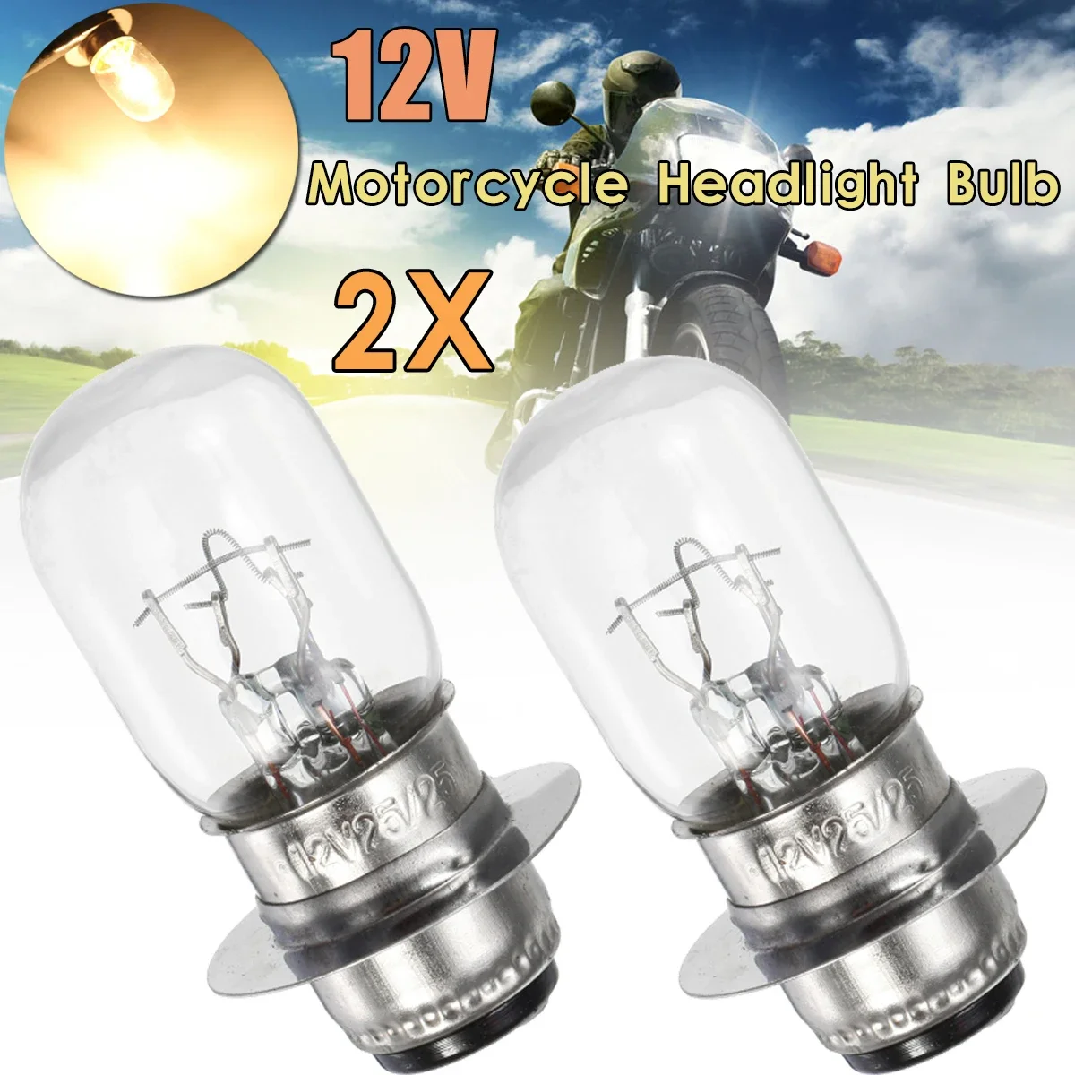 1/2/4x 12V 25/25W Motorcycle Halogen Headlight Bulb Double Filament PX15D P15D T19 P15D-25-1 Quad Dirt Pit Bikes