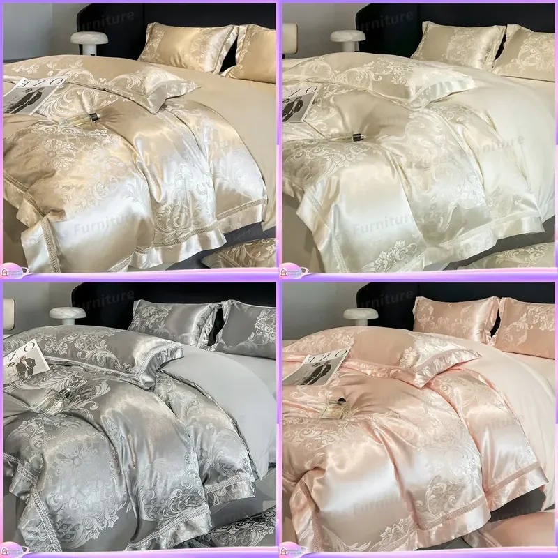 Premium Class A High-count Satin Jacquard Four-piece Light Luxury Quilt Cover Sheet Pure Cotton Super Soft Naked Master