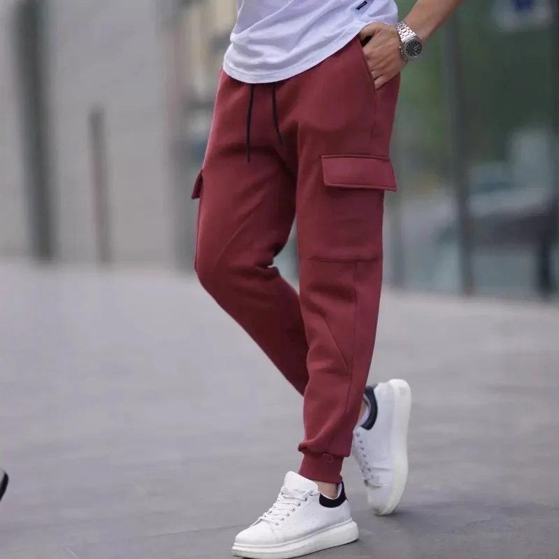 مفتوح المنشعب الرجال الوزن الثقيل الصوف بنطال رياضي شتاء دافئ لينة مدبب Sweatpants النمط الأوروبي الأمريكي تجريب الحضرية غير رسمية