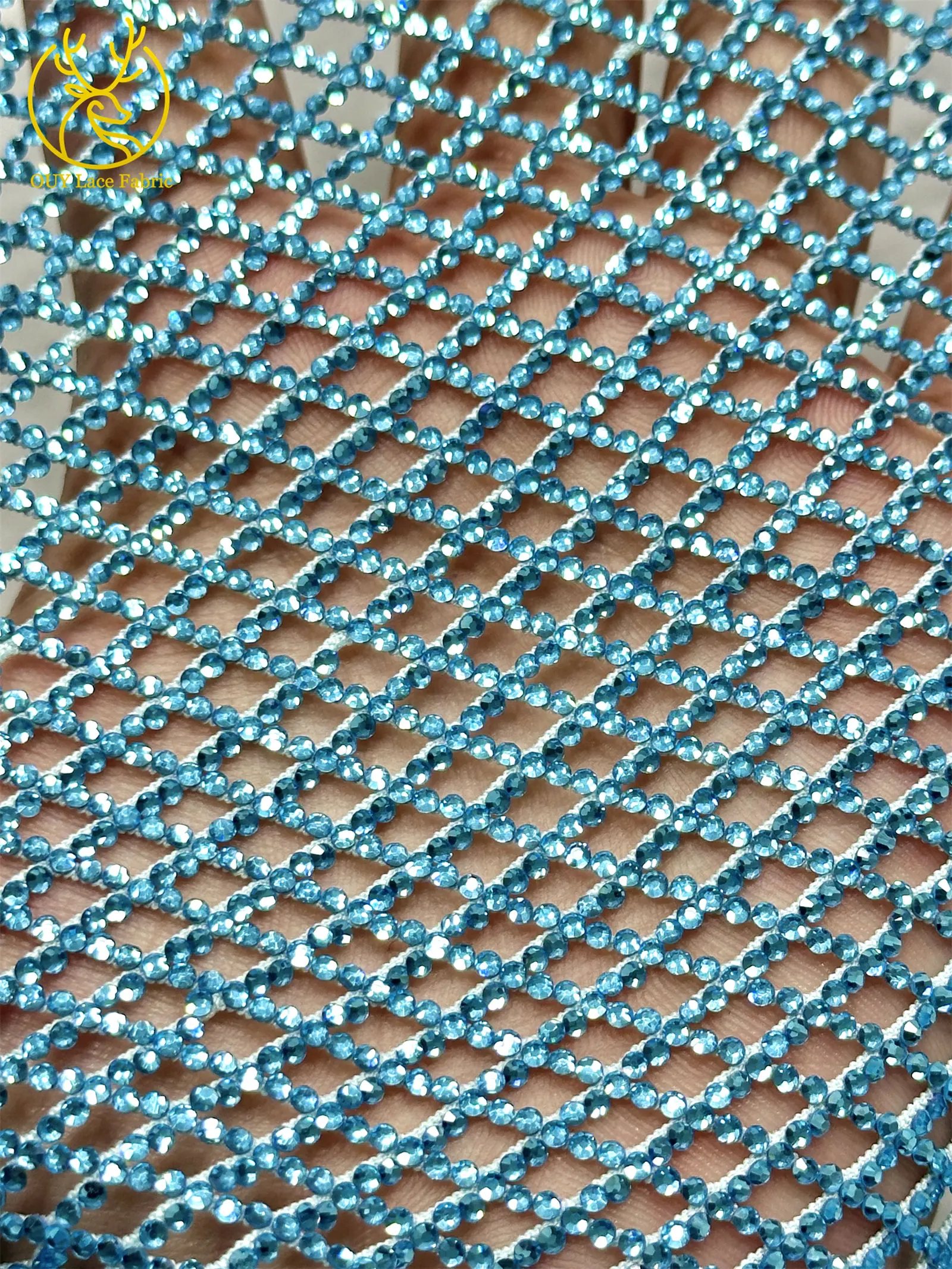 Ice Blue Nigerian Glass Diamond Mesh Fabric 2026 High Quality African Lace Fabric High-End Sparkling Wedding Party Dress Sewing