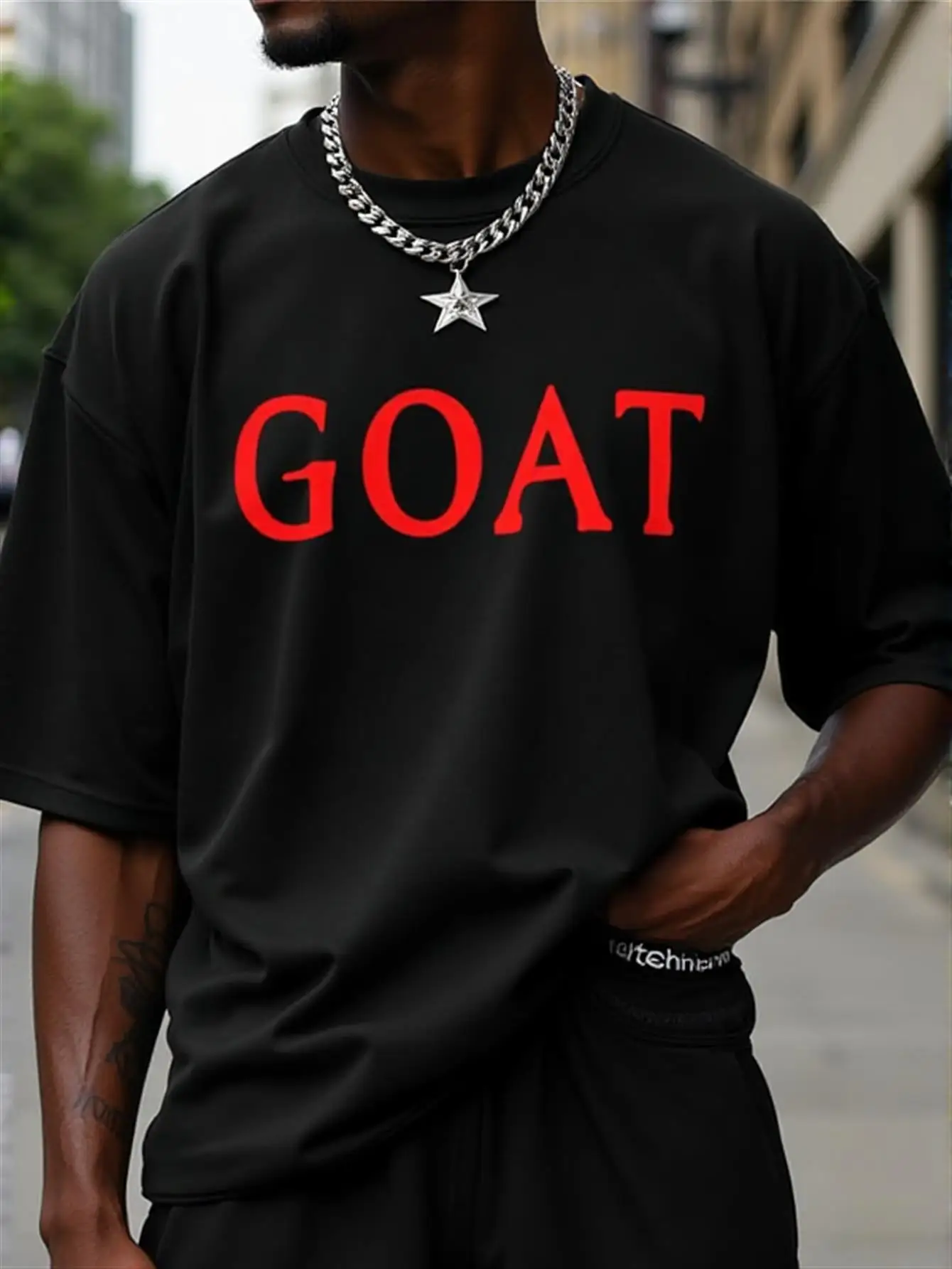 Unisex Goat Graphic T-Shirt - Navy Blue Casual Short-Sleeve T-Shirt with Striking Red Lettering and Star Design, 180 Breathable Fabric, Machine Washable, Regular Fit, Unisex, Suitable for All Seasons, Plus Size